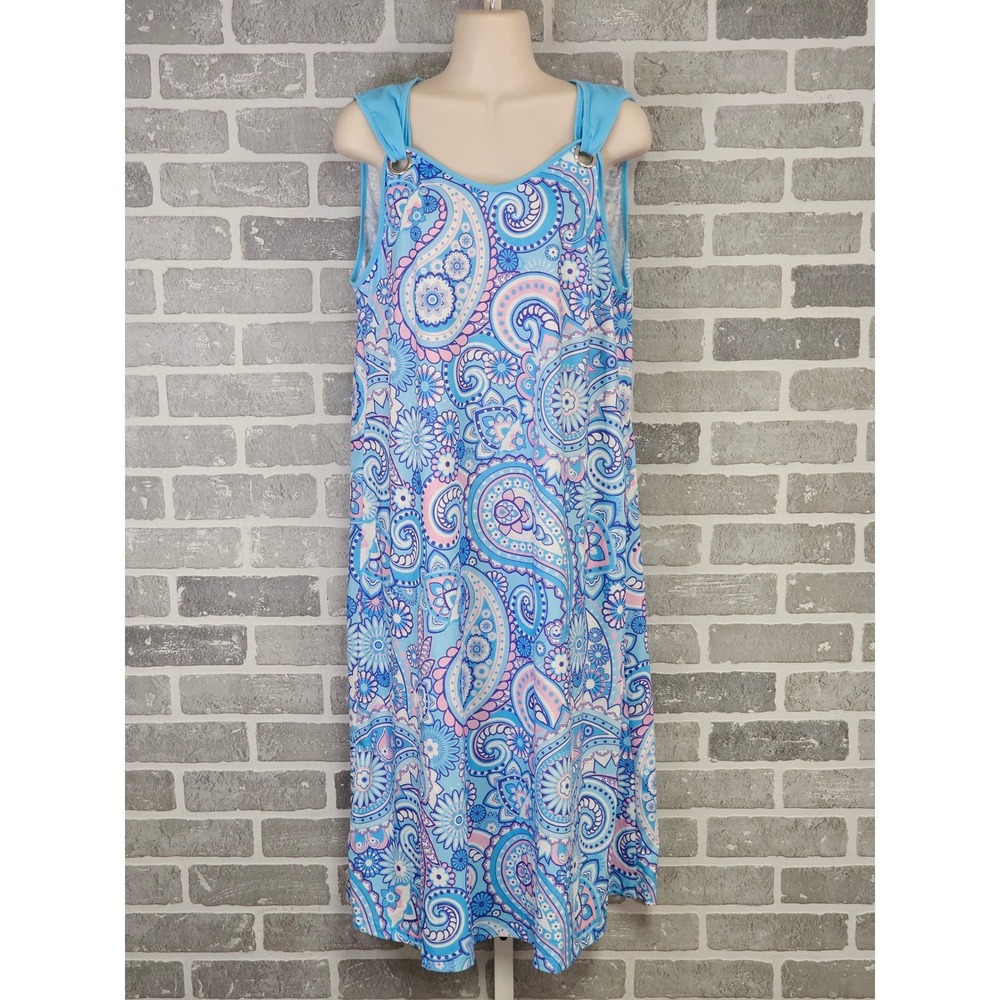 Modlilly Paisley Tank Dress Women's Large Blue Pink Casual Summer‎ Beach Pool